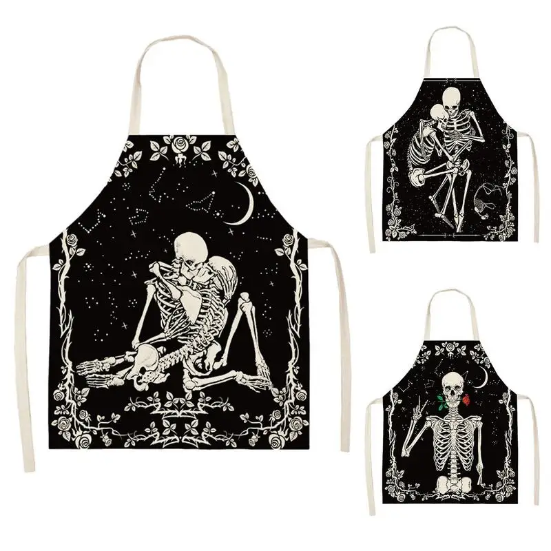 1pcs Cooking Apron Kitchen for Woman Men Vintage Sugar Skull Baking Accessories Chef Waiter Cafe Shop BBQ Tablier Delantal