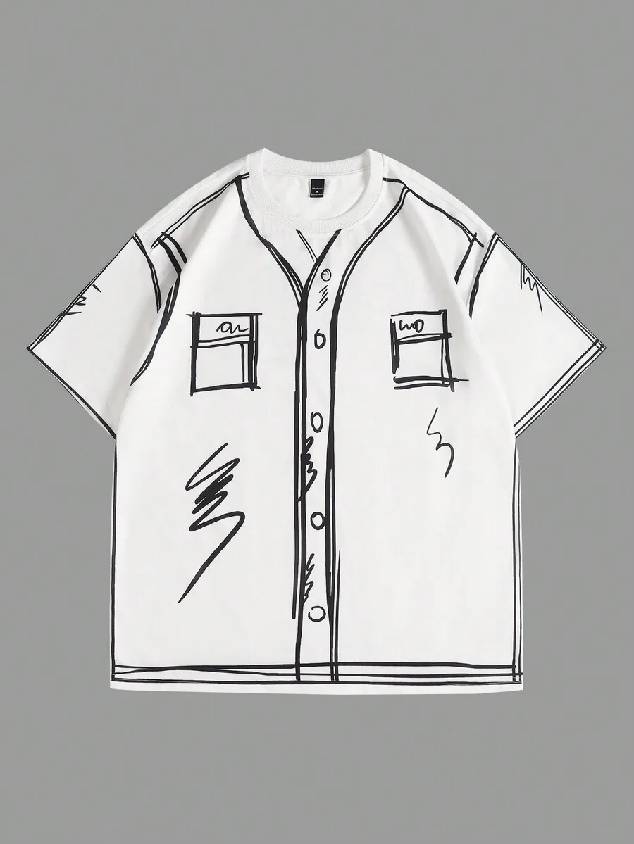 

Men Casual Printed T-Shirt With Sketch Design Summer Vacation Tee