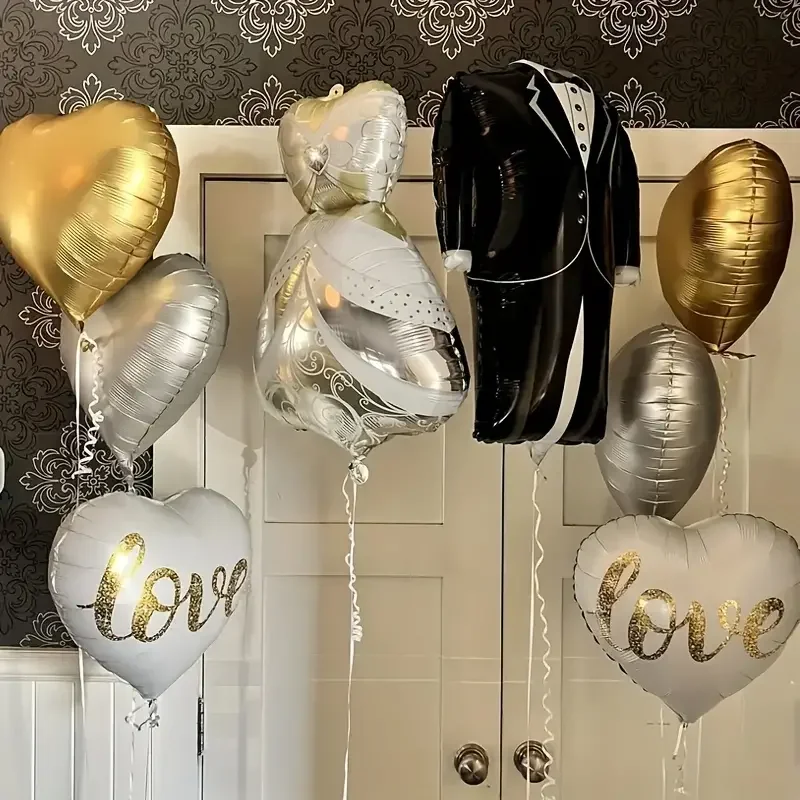 2/8pcs Bride and Groom Clothing Love Aluminum Film Balloon Set Valentine's Day Wedding Birthday Decoration Balloon