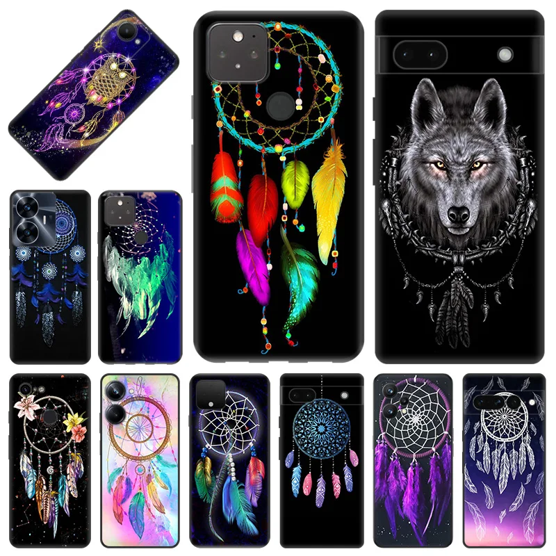 Phone Case for Pixel 8 Pro 8a 7a 6a 7 Motorola G200 Edge 40 30 20 One Fusion Dreamcatcher Starry Sky Soft Black Anti-Drop Cover