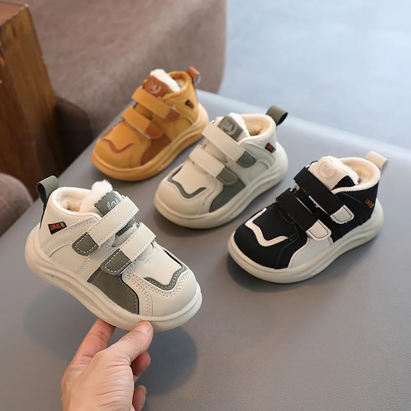 Winter Boys Girls Lace-Free Fleece-Lined Cotton Shoes Children Soft-Soled Non-Slip Warm Snow Boots Kids Cotton Shoes Casual Shoe