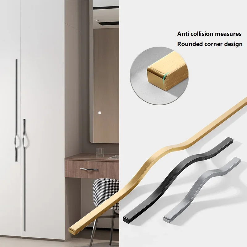 Light Luxury Gold Cabinet Handle, Modern Simple High-end Curved Door Handle, Wardrobe Door, Shoe Cabinet Drawer Furniture Handle