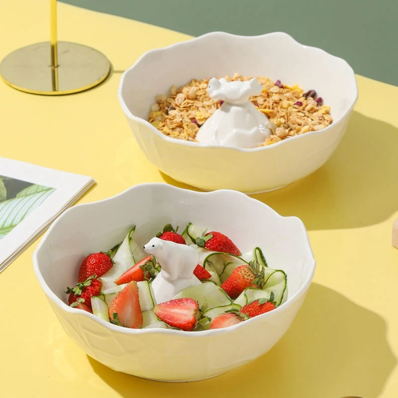 Promotion! White Porcelain Fruit Salad Bowl Kitchen Tableware Bowl Soup Dining Table Food Snack Container Tray