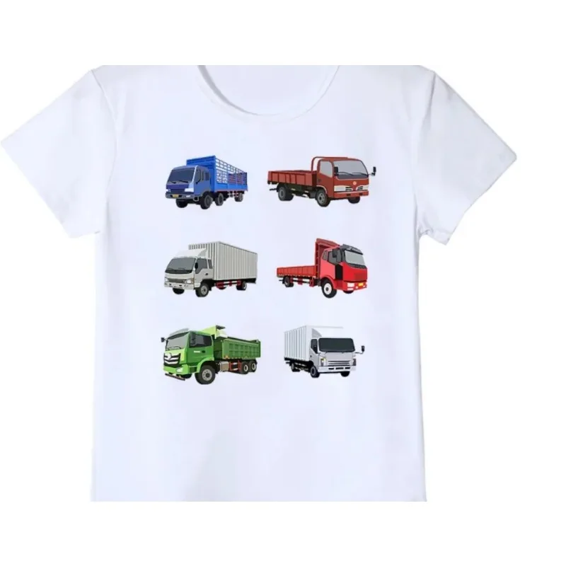 Drop Shipping Baumaschinen und Bagger Cartoon Print Kinder kleidung T-Shirt Sommer Kurzarm Tops