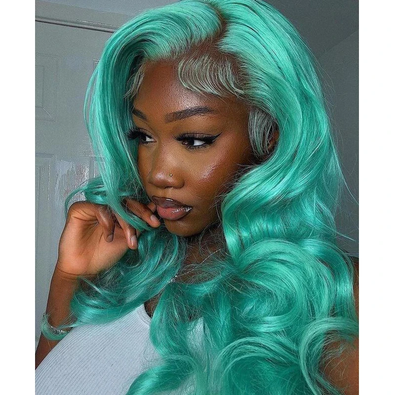 Green Lace Front Synthetic Hair Wigs for Black Women 180Density 24Inches Body Wave Blonde Transparent Lace Wigs with Baby Hair