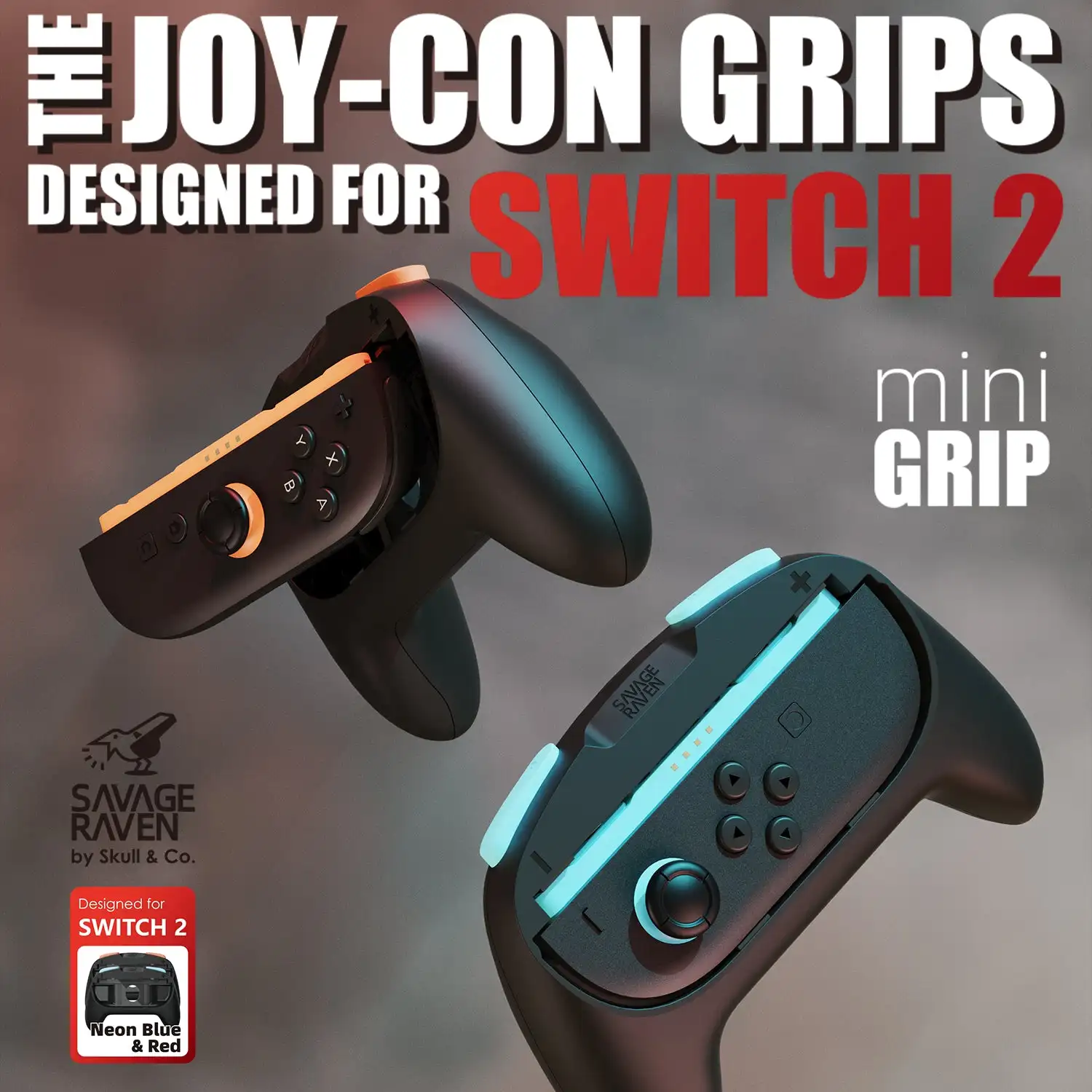 Savage Raven by Skull & Co. MiniGrip: Joy-Con Grip for Nintendo Switch 2 Game Console Left Right Controller Joystick Hand Holder