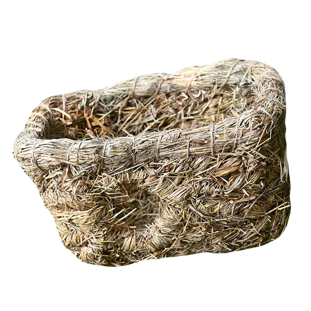 

Dual Port Pet House Hand Woven Straw Nest for Small Pets Rabbit Guinea Pig Cat Durable Compact Size Holland Pig Sleeping House
