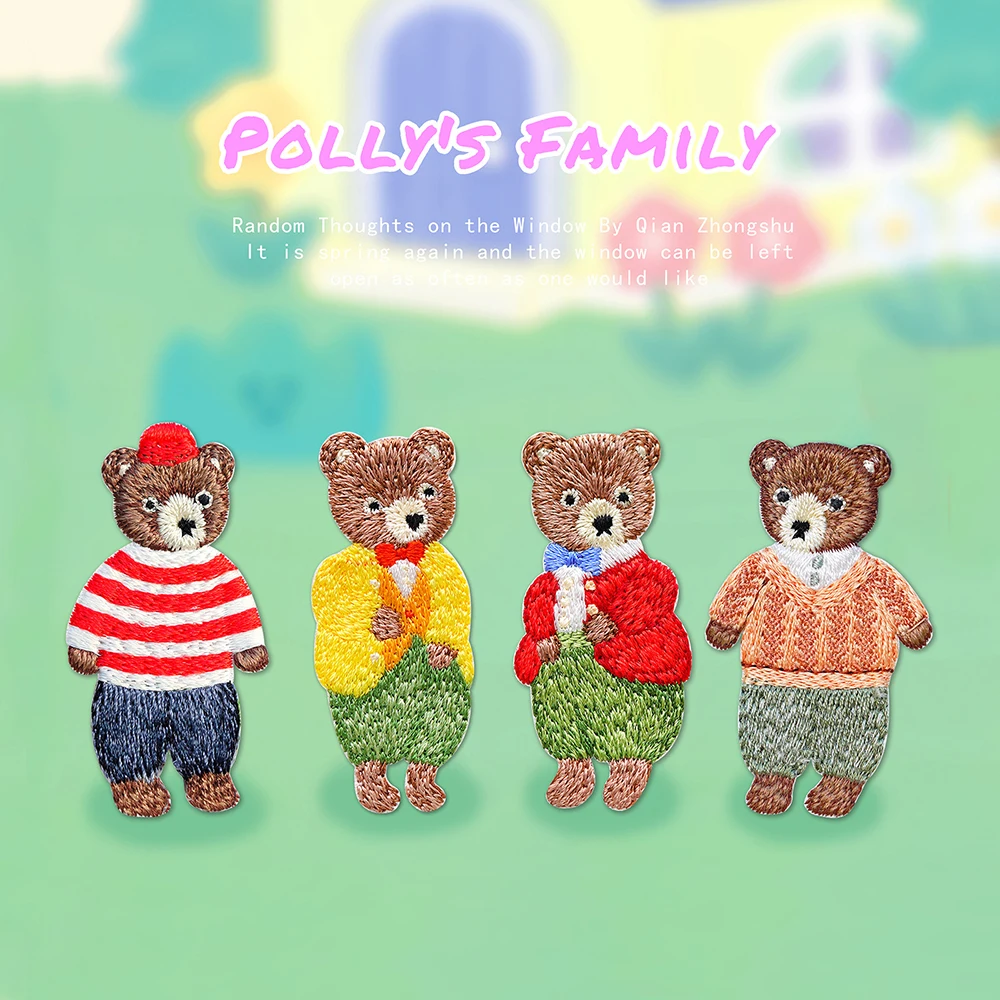AHYONNIEX Bear Family Naszywki do haftu dla dziewczynek Torba Stick On Naszywki na ubrania Mała naszywka kleju dla projektanta ubrań dla dzieci