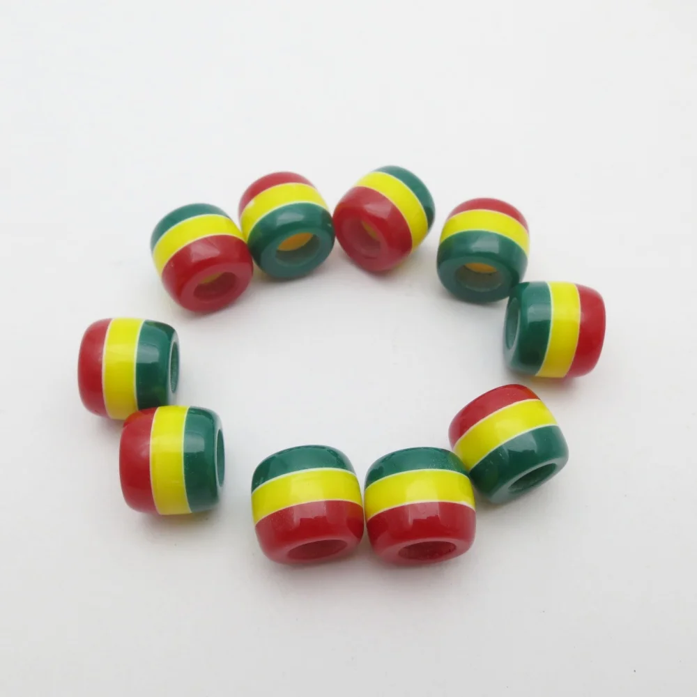 10pcs Rasta style Red yellow green Round stripe hair braid dread dreadlock Beads rings for men women kids hair accessories