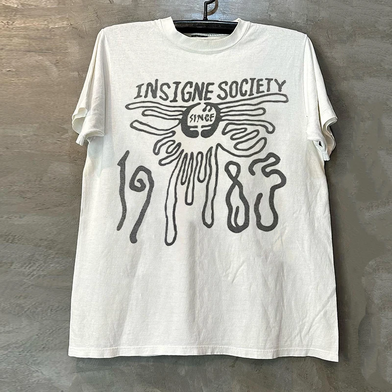 

Insigne Society Line Design Trendy Brand Men's Summer Leisure Sports Short-sleeved T-shirt OS Style American Retro Trendy Tee