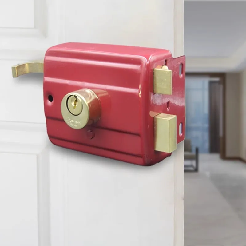 Old-fashioned Red Anti-theft Security Lockset Universal Exterior Door Lock Household Bedroom Wooden Door Lock Single Tongue Lock