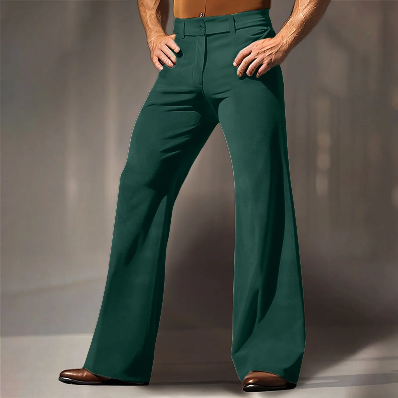 Velvet Elegant Solid Color Flared Pants Casual Pocket Comfort Trousers Business Daily Holiday Slim Button Low Waist Pants Men