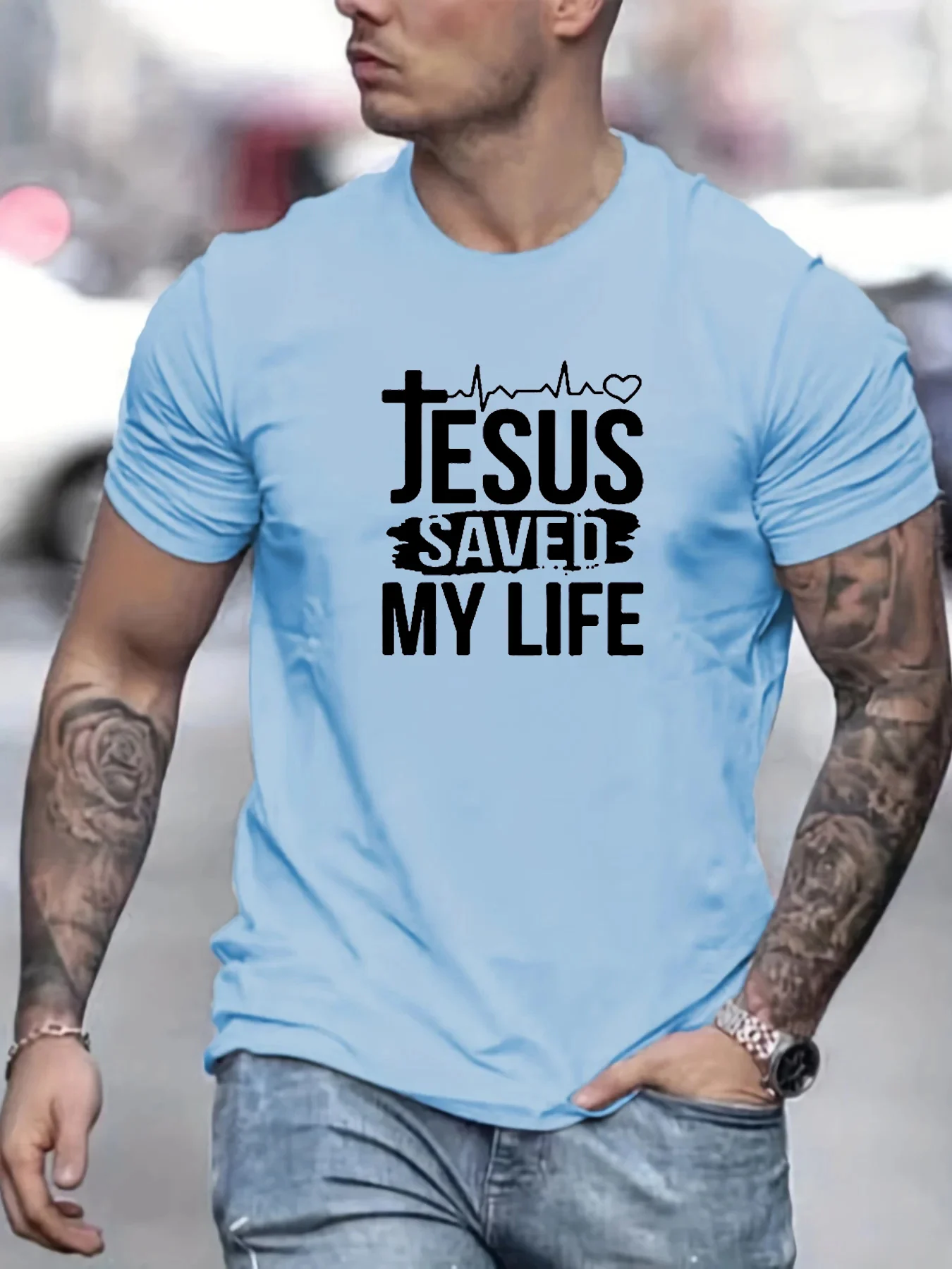 Camiseta masculina de manga curta com estampa My LIFE gola redonda, 100% algodão, blusa casual solta, verão