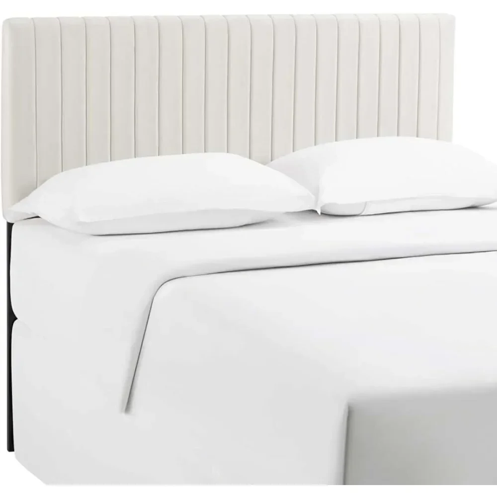 لوح رأس كينج منجد مخملي الأداء معنقدة من قناة Keira في أسرة عاجية لإطارات أريكة سرير غرفة النوم ورؤوس رأس سرير الملكة #1