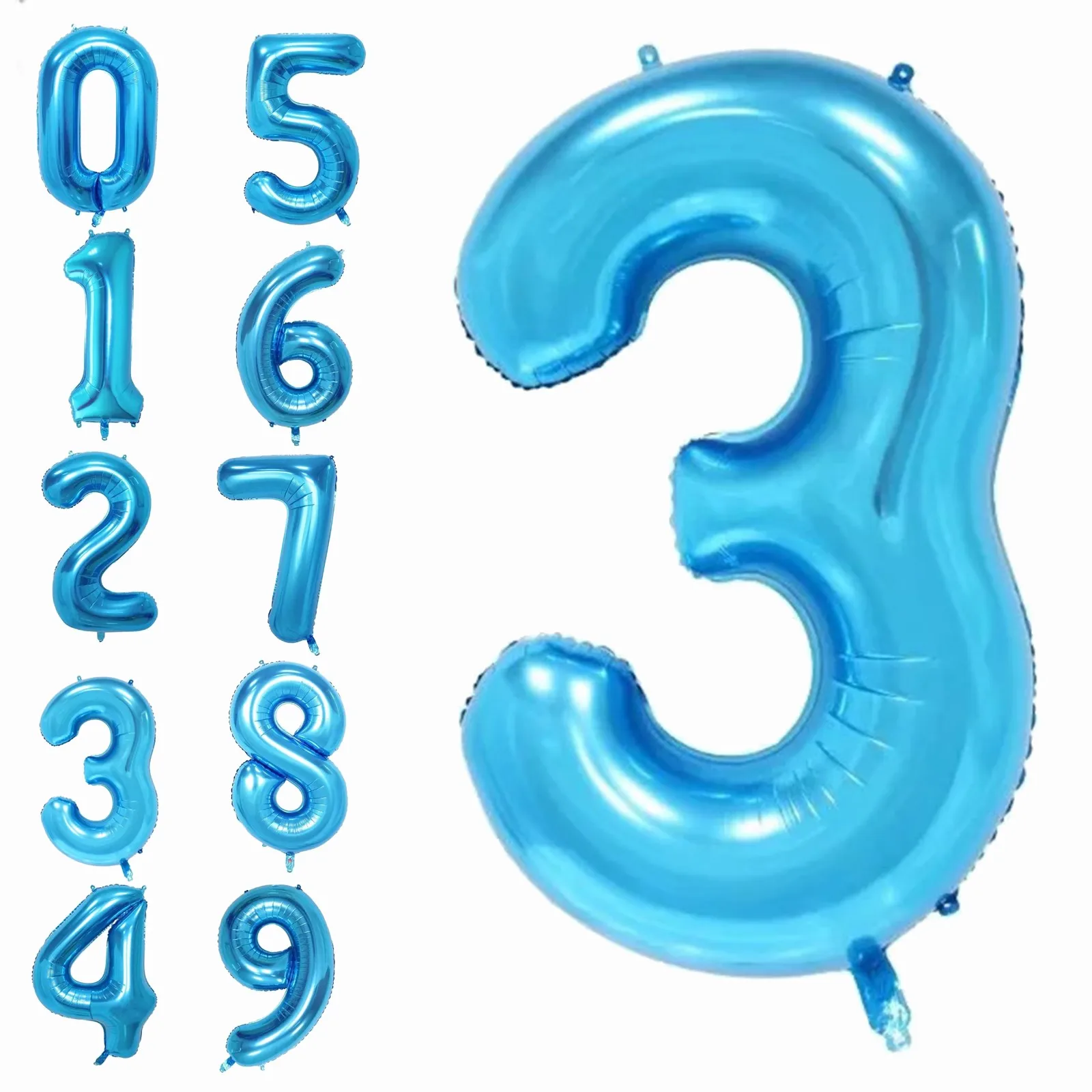 귀여운 큰 숫자 풍선 파란색 배경 벽 장식 실내 축제 생일 파티 결혼식 분위기 소품