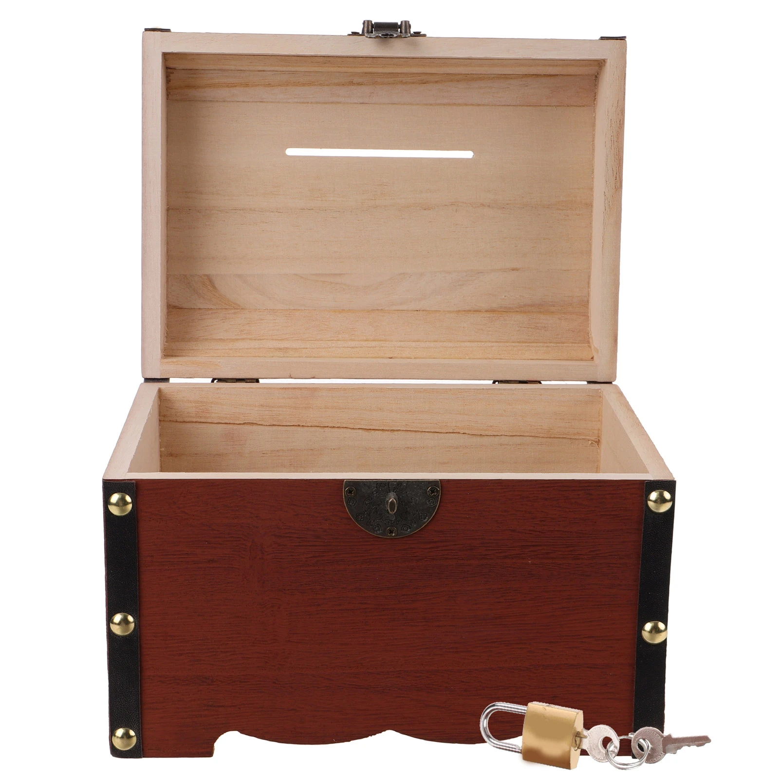 

Vintage Treasure Chest Wooden Money Box with Lock Large Capacity for Coin Jewelry Storage Home Office Decor Solid Wood Craft