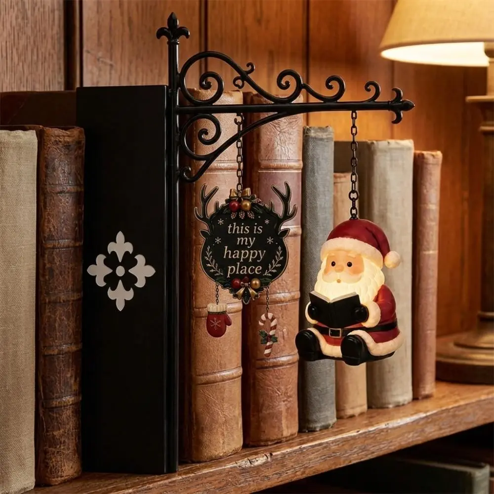 Santa Claus Christmas Bookshelf Lamp Snowman Elk Warm Glow LED Library Lantern Iron Art Cartoon Reading Lamp Home Decor
