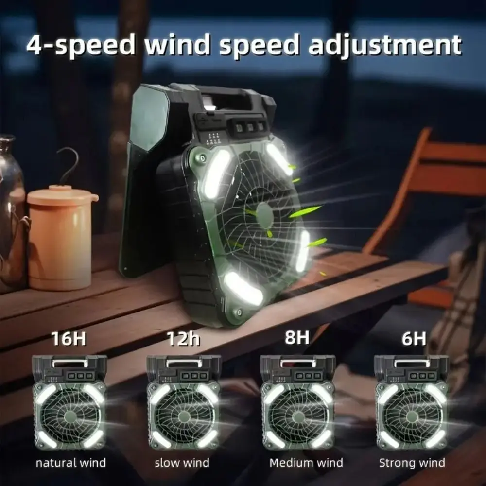 90-Degree Folding Outdoor Solar Fan 4 Sleep Timers Low Running Noise Portable Tent Fan Steady Airflow 4 Speeds Wind