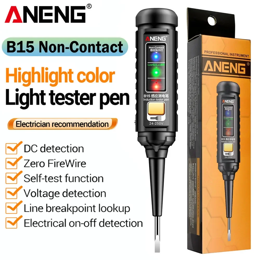 Induction Tester Pen ANENG B15 Highlight Color Light Professional  AC Voltage Detection Electrician Screwdriver Testing Tools