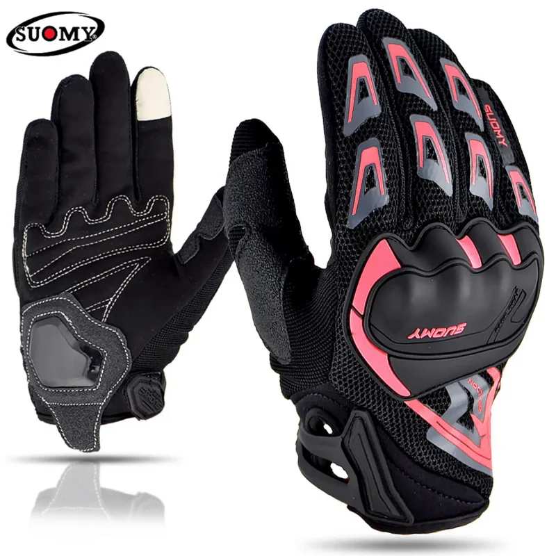 SUOMY Lady Summer Motorcycle Gloves Women Teens Girls Full Finger Moto Racing Touch Screen Motocross Gloves Female Pink luvas