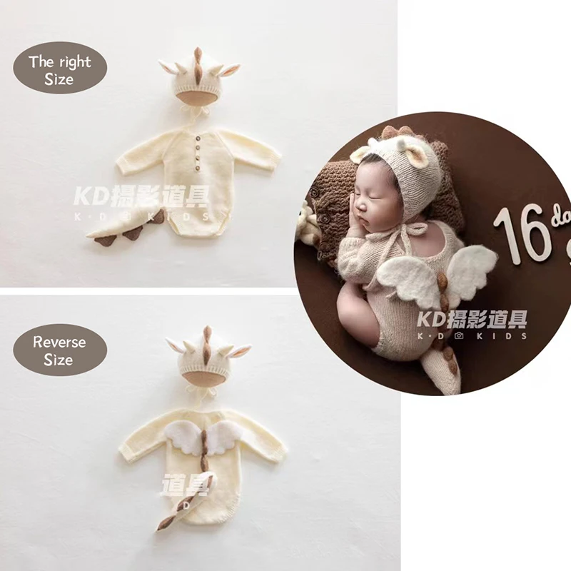 0-1 Month Baby Photography Clothing Dragon Theme Baby Boy Knitted Jumpsuit + Hat Set Studio Photo Shooting Clothing Accessories