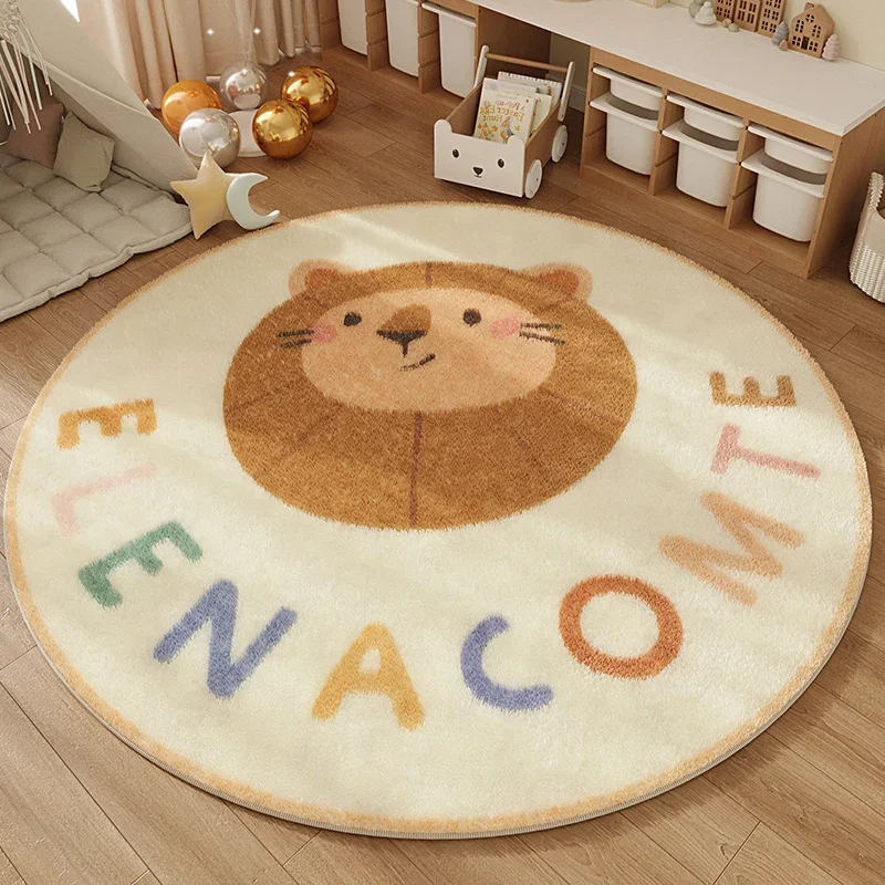 Cartoon Style Living Room Decoration Plush Carpet Round Rugs for Bedroom Thick Anti-slip Bedside Floor Mat Fluffy Soft Study Rug