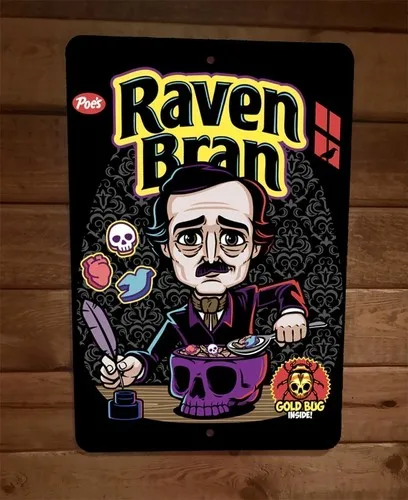 Edgar Allan Poe Raven Bran Cereal  Metal Wall Sign