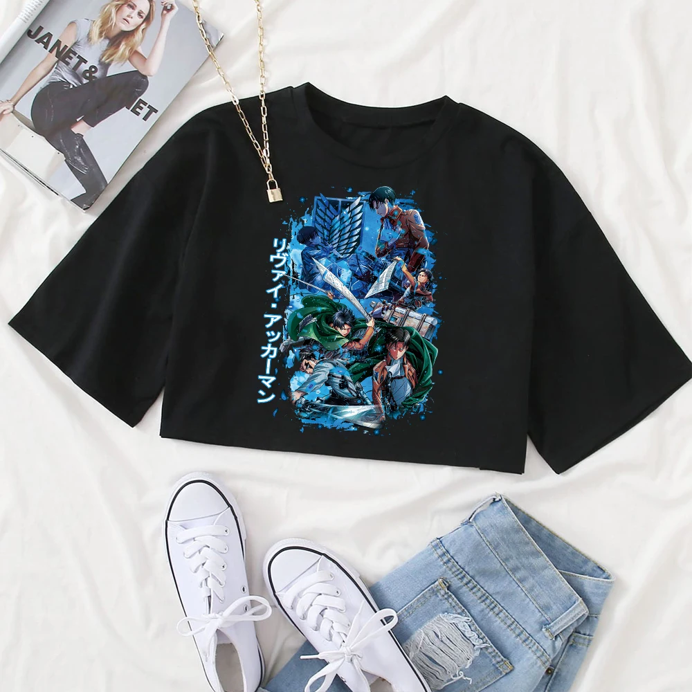 

Anime Attack on Titan Shirt Women O-Neck Short Sleeves Crop Tops T-shirt Fans Gift