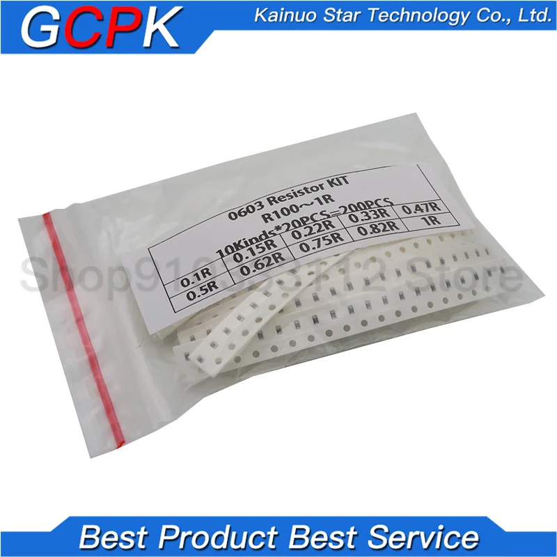 200PCS 1% 0603 SMD resistores assorted kit DIY set 10 valueX20pcs = 200pcs 1R00 R820 R750 R620 R500 R470 R330 R220 R150 R100