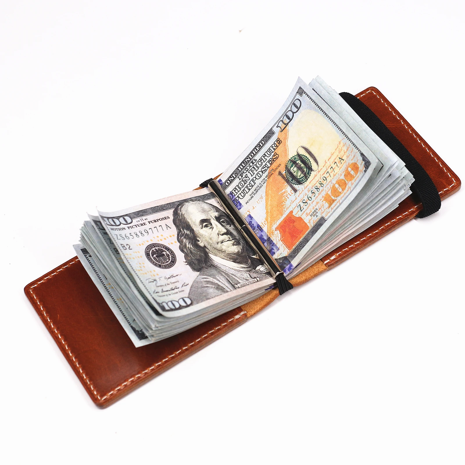 100 % echtes Leder, Geldbörse mit Magnetverschluss, schlanke Bifold-Geldbörse für Herren, Geldscheinklammer-Organizer mit Kartenhalter. – Detail 32