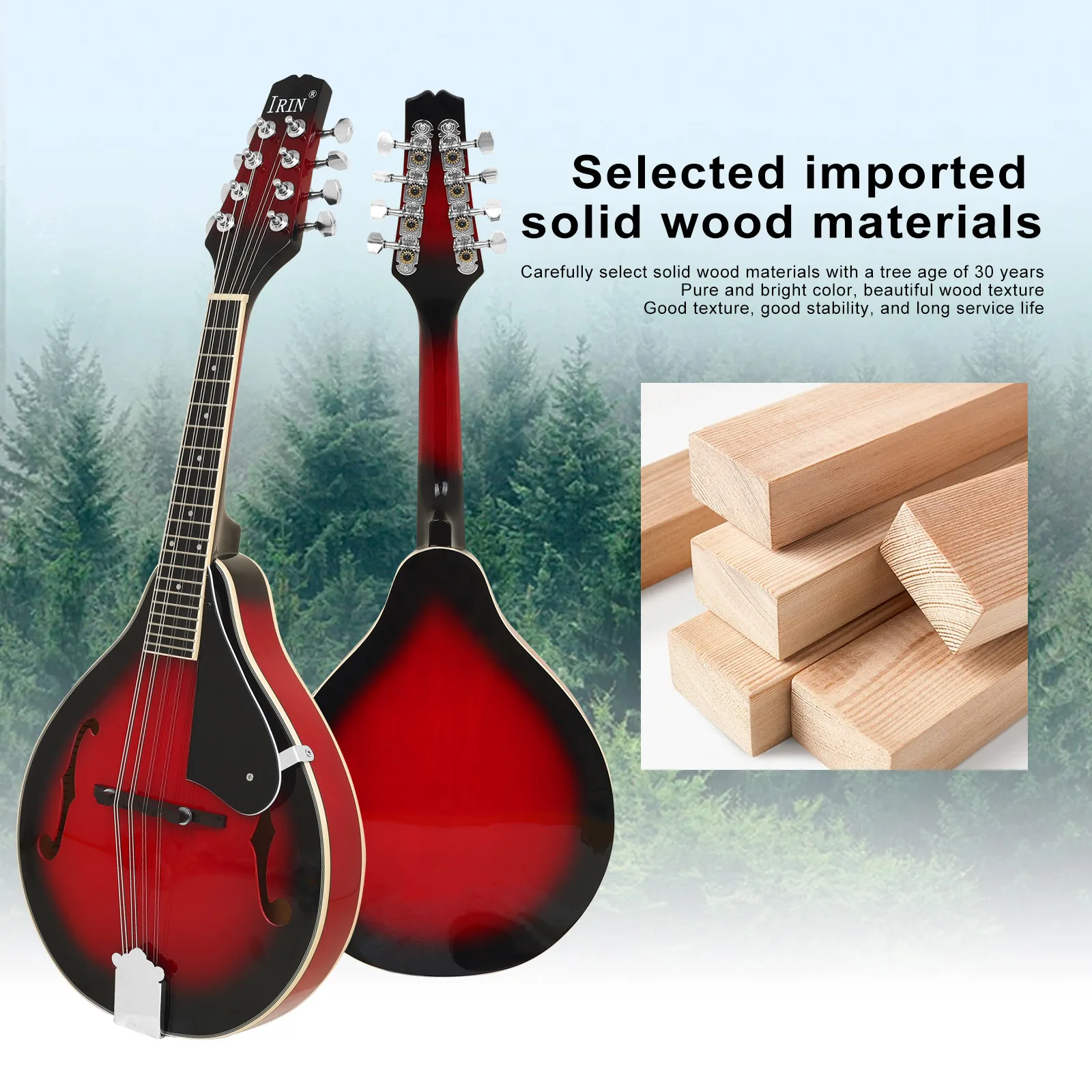 IRIN ME-28 8 Strings Mandolin Guitar Solid Wood A-Style Acoustic Mandolin with Case Strings Picks Capo Parts Accessories