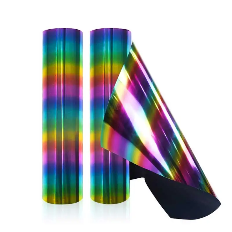 Metallic Heat Transfer Vinyl HTV Rainbow Chrome Foil for Tshirt 20*40 Inch Easy To Cut Weed Heat Press Print Craf Decor Film