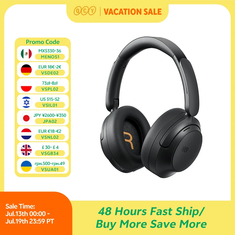 QCY H3S -56dB Adaptive ANC Over Ear Headphone Hi-Res LDAC Spatial Sound Wireless Earphone Bluetooth 6.0 Dual Driver 102H Headset