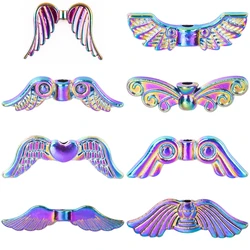 10-30Pcs/Lot Rainbow Retro Angel Wings Spacer Beads Pendant Charms For Jewelry Making DIY Keychain Pendant Accessories Wholesale