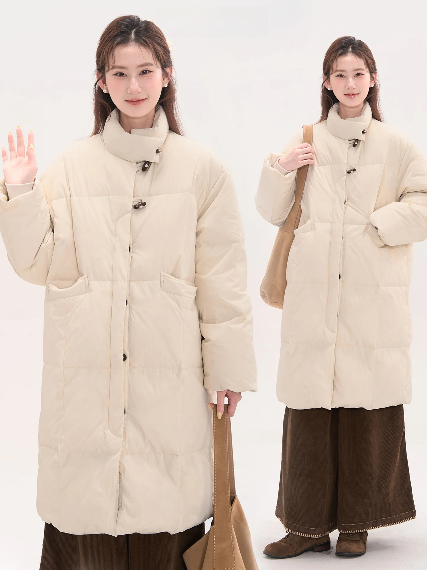 

Heme Winter Wander Thiened деревянная пуговица с воротником-стойкой, дюжет, пальто средней длины, женское зимнее теплое пальто из полиэстера