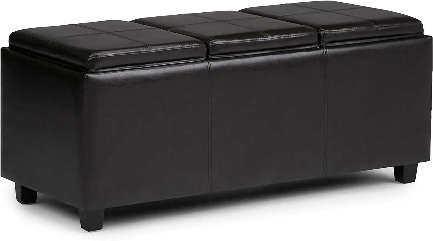 42 Inch Wide Contemporary Rectangle Storage Ottoman in Tanners Brown Vegan Faux Leather, For the Living Room,Entryway and Family