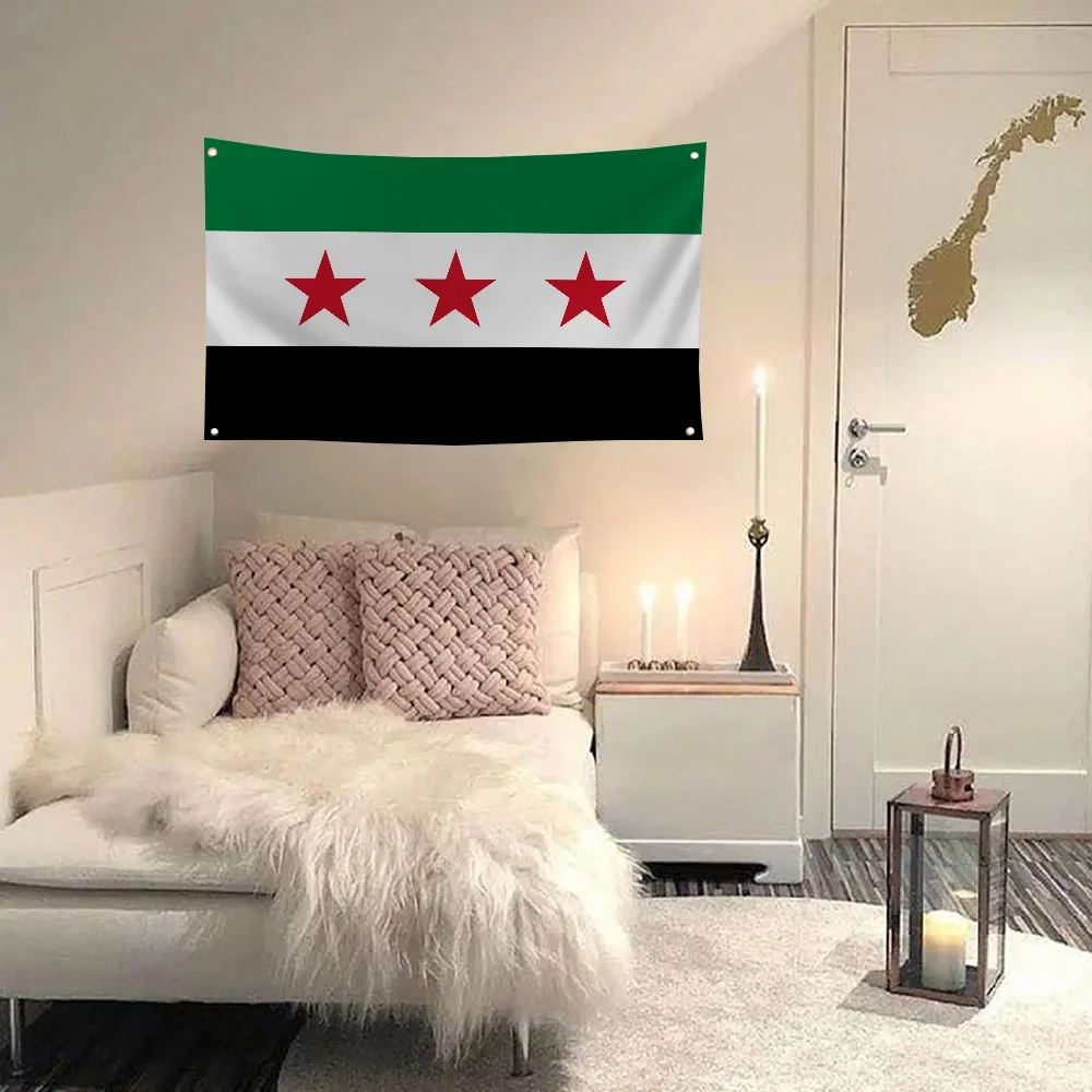 1pc Syria The Syrian Arab Republic Three Star Flag Flags And Banners Four Hole Polyester Outdoor Decor Room Aesthetic