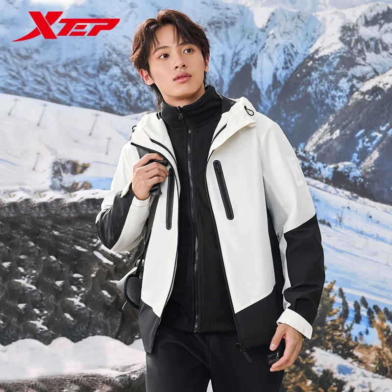 Xtep 남녀공용 재킷 투피스 세트, 2024 겨울 야외 방풍 코트, 편안한 집업, 따뜻한 상의 876427660085