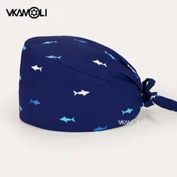 Shark printing Men's surgical cap Pet hospital clinic vet Medical Dentist Scrubs hats Lab surgeon hat nurse Scrubs Caps