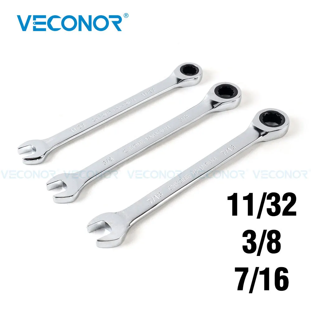 

1pc 11/32 3/8 7/16 Inch Ratchet Wrench Spanner Hand Tool Key Mirror Finish Fixed Head 72-tooth Ratcheting