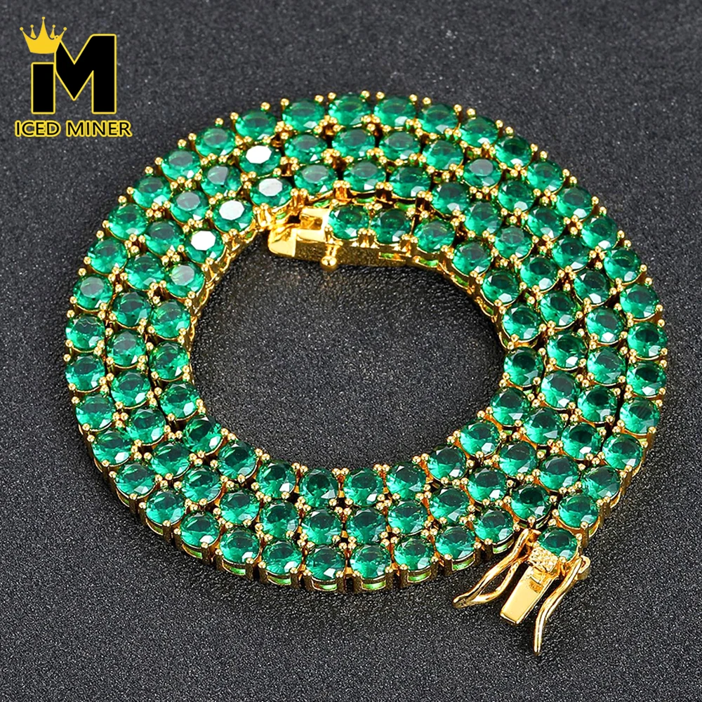 

4mm Green Zircon Iced Out Tennis Chain Necklaces For Men Women Chain Choker Hip Hop Jewelry Free Shipping