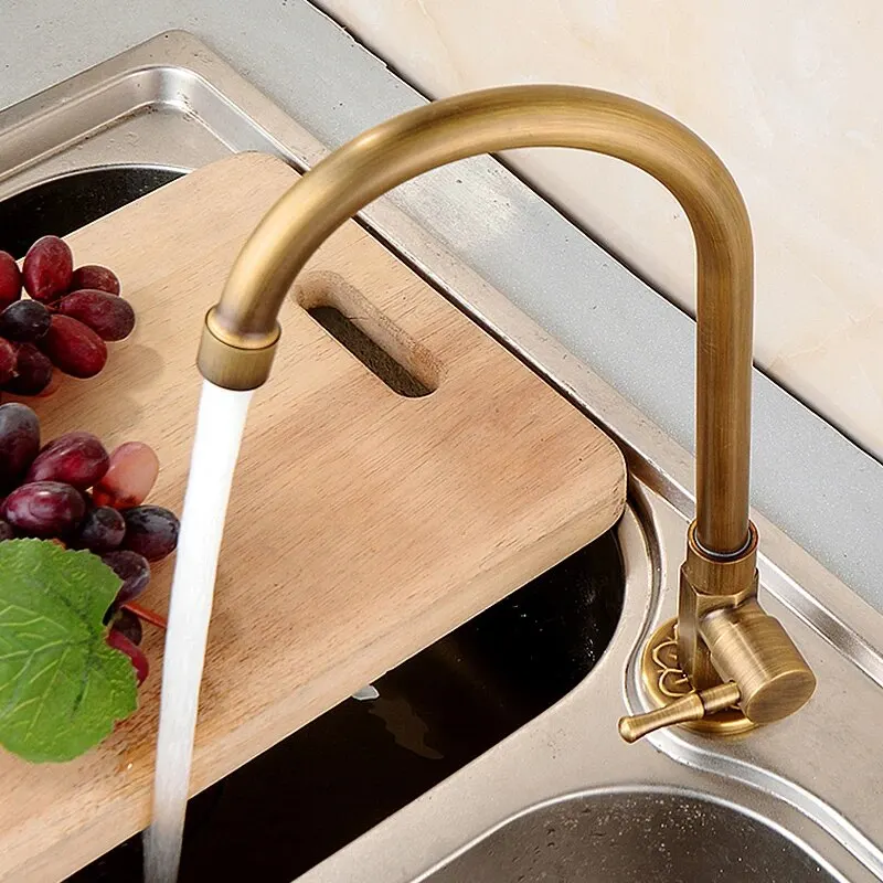 Cold Kitchen Sink Faucet Antique Bronze Finished 360 Degree Single Hole Water Tap Cooper Kitchen Tap ELK12