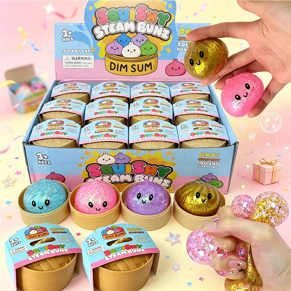 Mini Sparkle Bun Blind Box Squishy Toy Ball Rebound Stress Relief Squeeze Soft With Steamer Fidget Anxiety Relief Sensory Toys