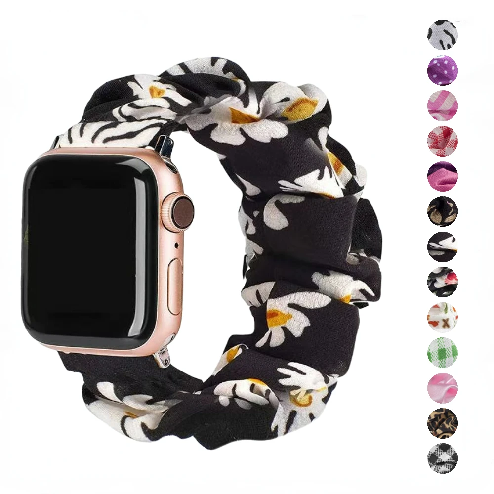 

Scrunchie Strap For Apple Watch Band 44 40mm 45 41mm 42 38mm Elastic Nylon Solo Loop Bracelet Iwatch Series 8765432SE Ultra 49mm