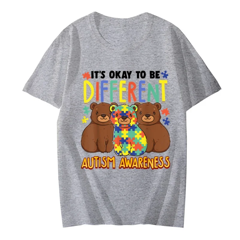 Women's T Shirt Its OK To Be Different Autism Awareness Bears Adults Kids Tops Fashion Street Short Sleeve Tops Oversized Shirt