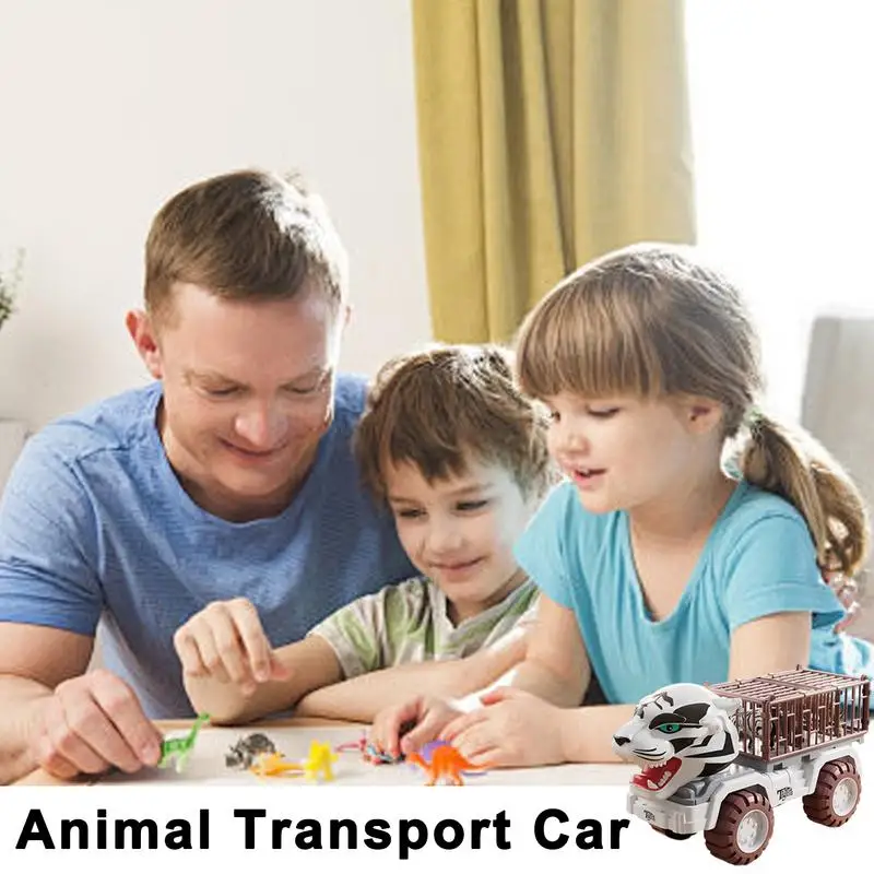 Animal Truck Set Cute Cartoon Tiger Vehicles Pull Back Car Toy Transport Truck Toys For Kids Children Educational Vehicle Toy