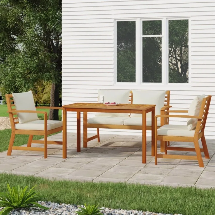

4 Piece Patio Dining Set with Cushions Solid Wood Acacia