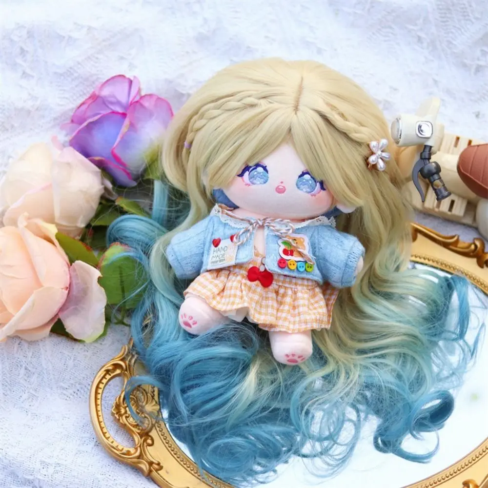 Jednoczęściowa bawełniana peruka dla lalek Kolorowa sukienka DIY Idol Star Doll Hair 20cm Doll Sweet Doll Chemical Fiber Wig BJD Doll