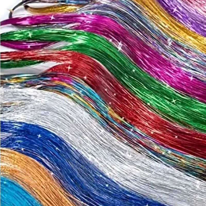 Extensiones de peluca coloridas, tiras de alambre dorado, extensiones de arcoíris, cuerdas de cabello trenzado brillante, pelucas sintéticas para uso en fiestas