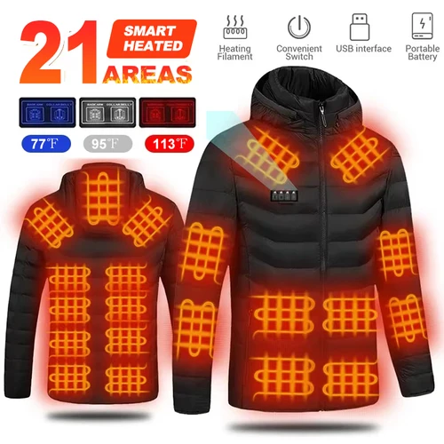Chaqueta calefactable de 21 áreas para hombre, chaleco cálido, chaqueta con autocalentamiento USB, abrigo calefactable para mujer, esquí, Camping, senderismo, ropa de algodón lavada para invierno